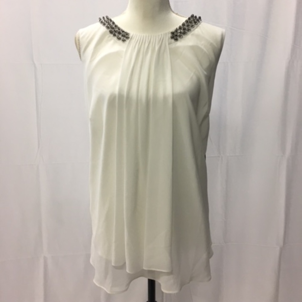 White Tahari Bead-Accent Sleeveless Top